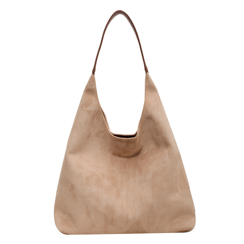 Bolso de hombro de mujer tipo ante, amplio y sencillo