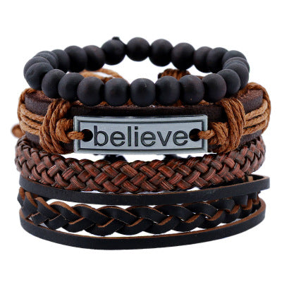 Set de 4 pulseras de hombre de piel «believe»