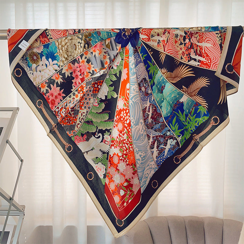 Pañuelo cuadrado de mujer con estampado japonés 65 × 65 cm