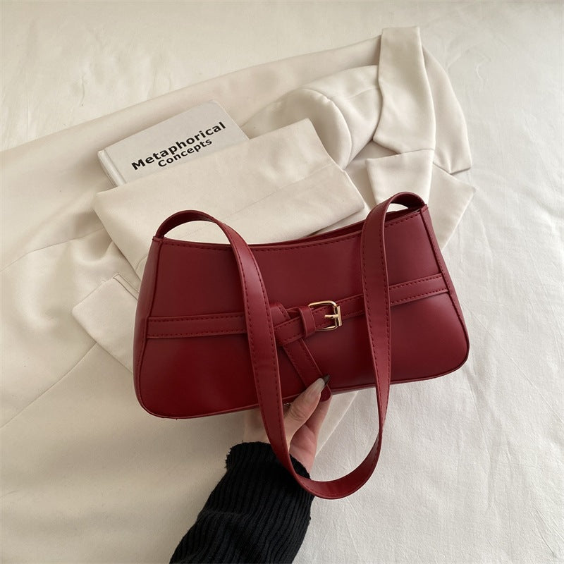 Bolso de hombro de mujer con hebilla, burdeos