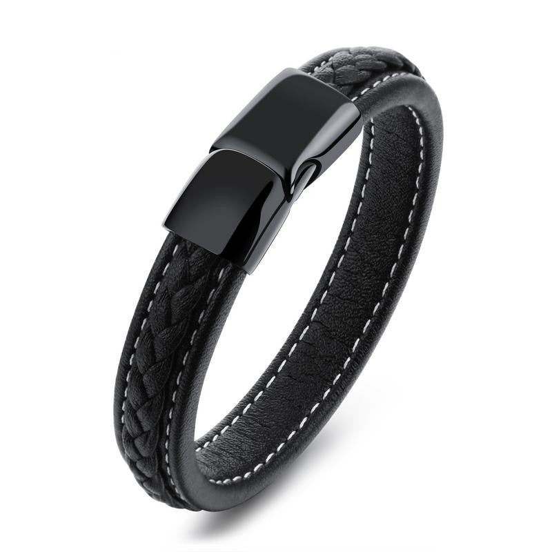 Pulsera de hombre de piel negra con cierre de acero