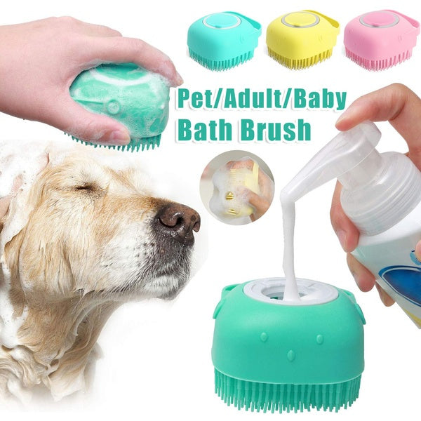 Cepillo de baño de silicona para perros y gatos con depósito de champú