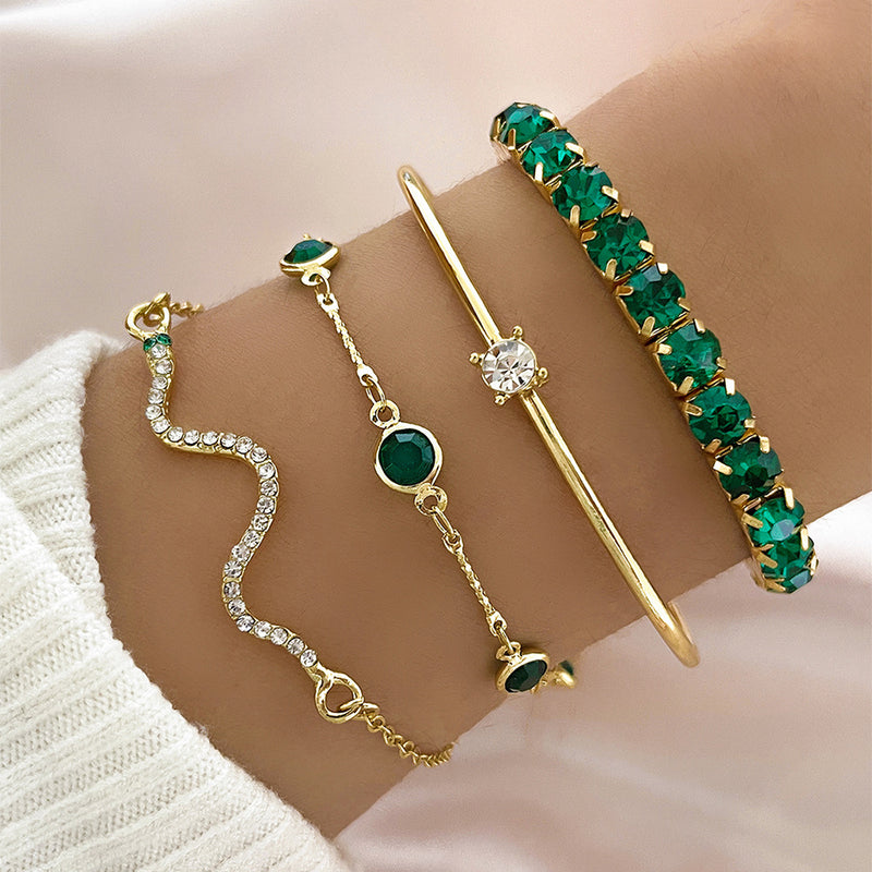 Set de 4 pulseras de mujer con piedras verdes