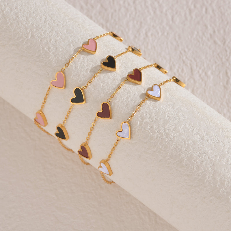 Pulsera de corazones esmaltados de acero inoxidable